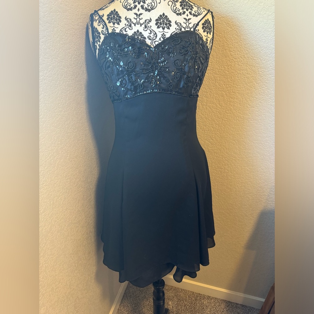 1990s vintage prom dress navy blue with sequins
